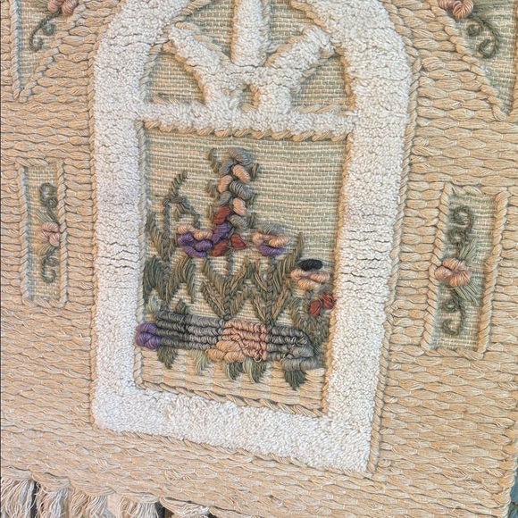 Handcrafted Floral Tapestry Wall Hanging - Cream and Green 26 x 24 - Picture 5 of 6